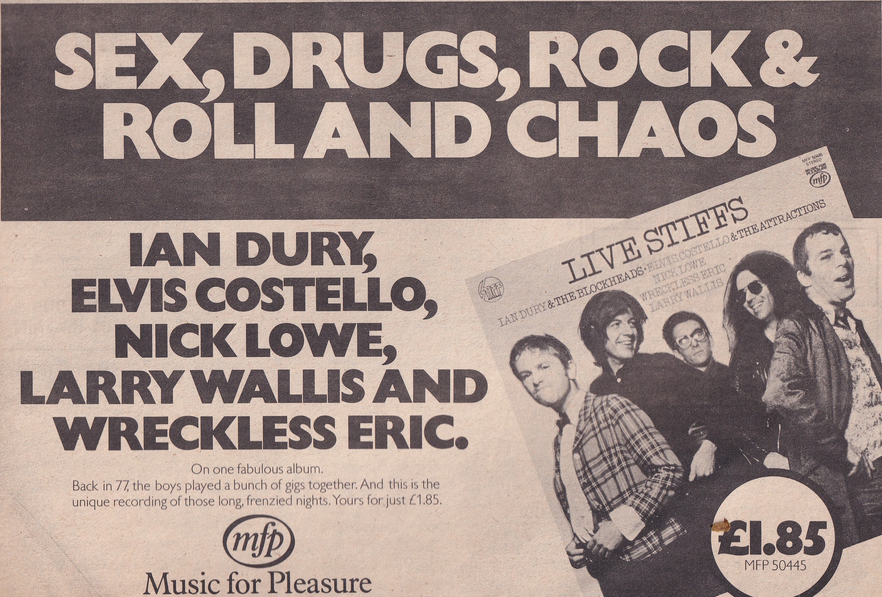 Original Vintage Mini Poster / Newspaper Clipping - Live Stiffs