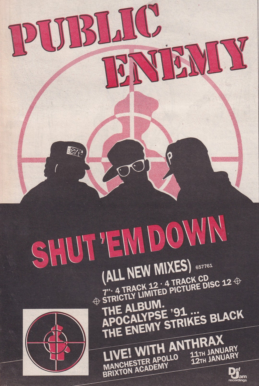 Original Vintage Mini Poster / Newspaper Clipping Public Enemy Shut 'em ...