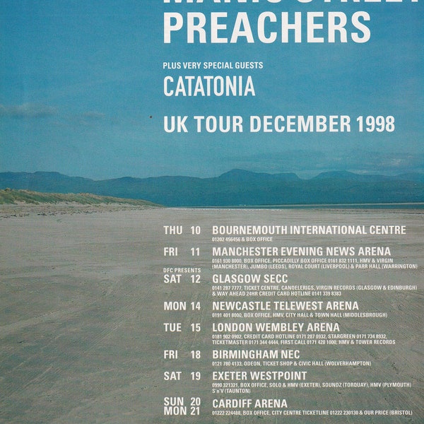 Mini póster vintage original / recorte de revista - Gira de Manic Street Preachers por el Reino Unido en diciembre de 1998