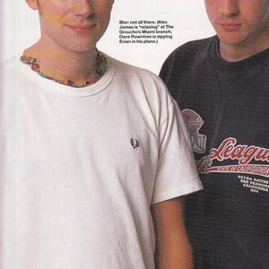 Mini póster vintage original/recorte de revista: Damon Albarn y Graham Coxon (Blur), 1997