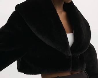 Women Fur Coat Cropped Faux Fur Coat Cropped Fur Jacket Fur Overcoat Premium Thick Fur Blazer Elegant Fur
