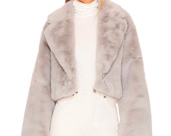 Fur Coat Cropped Faux Fur Coat Cropped Fur Jacket Fur Overcoat Premium Faux Fur Blazer Elegant Fur Outerwear Grey Fur Black Fur Beige Fur