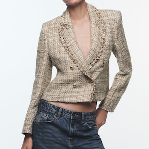 Women Tweed Blazer Long Sleeve Casual Work Blazer Jacket Elegant Blazer for Work Casual