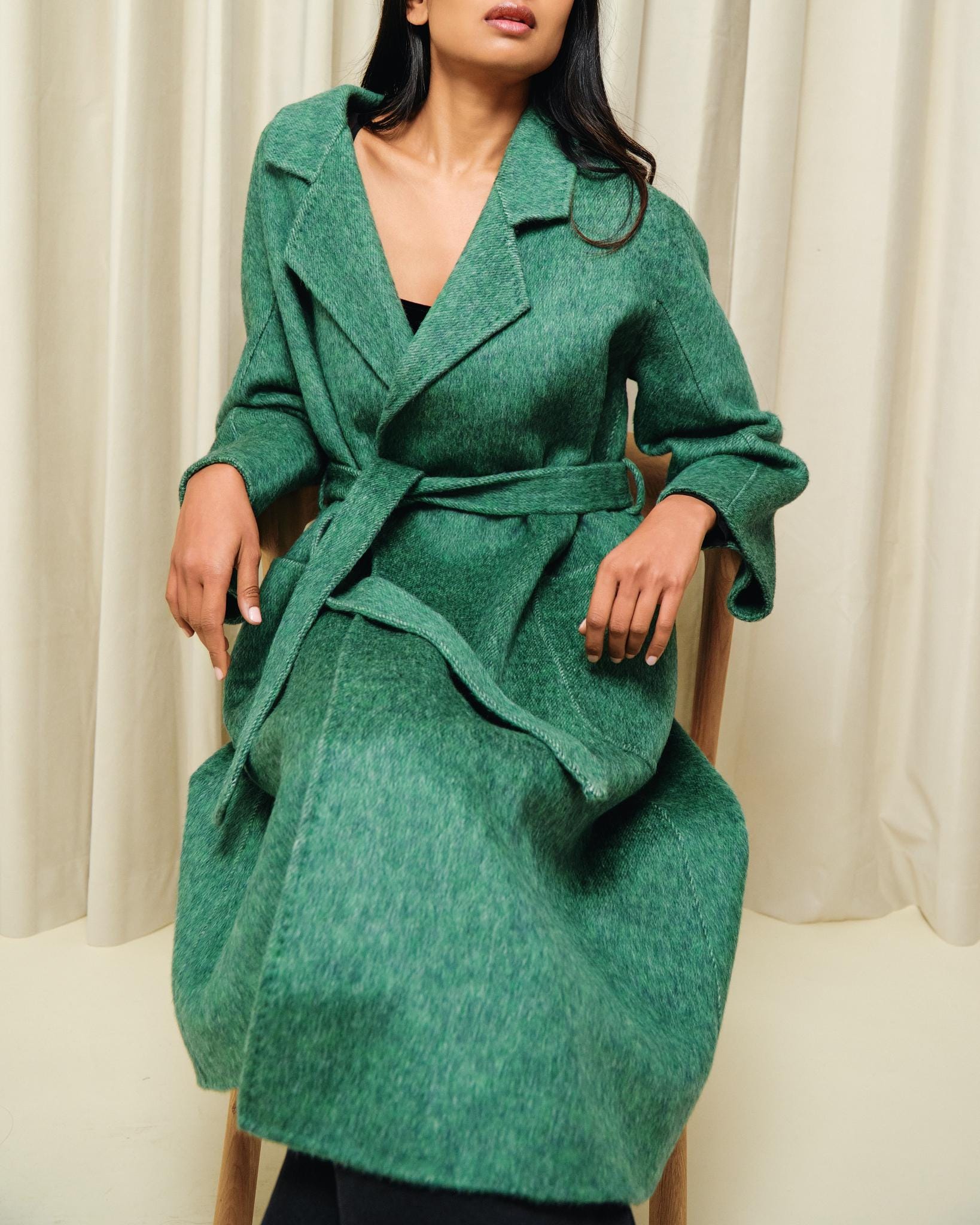 green winter dress coat Elegant Winter Wool Coat – Dark Green Double Breasted A-Line – 5452 Green / XL main image 1