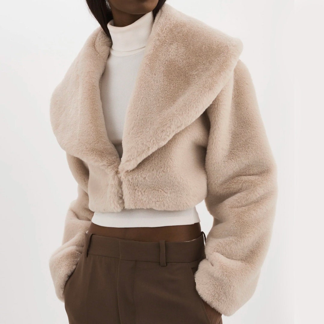 Women Fur Coat Cropped Faux Fur Coat Cropped Fur Jacket Fur Overcoat ...