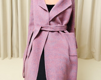 Purple Wool Cashmere Coat for Women, Long Oversized Winter Coat, Minimalist Statement Outerwear, Soft Wool Cashmere Blend