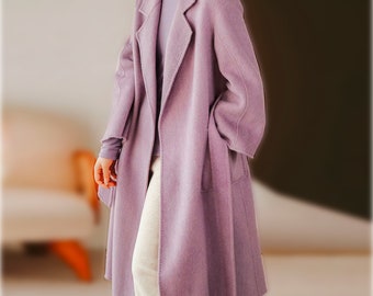 Cashmere Wool Coat Wool Cashmere Long Coat for Women Cashmere Coat Wool Coat Trench Coat Lilac Cashmere Winter Coat Women Purple Long Coat