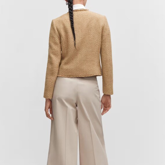 Women Tweed Blazer Long Sleeve Casual Work Blazer Jacket