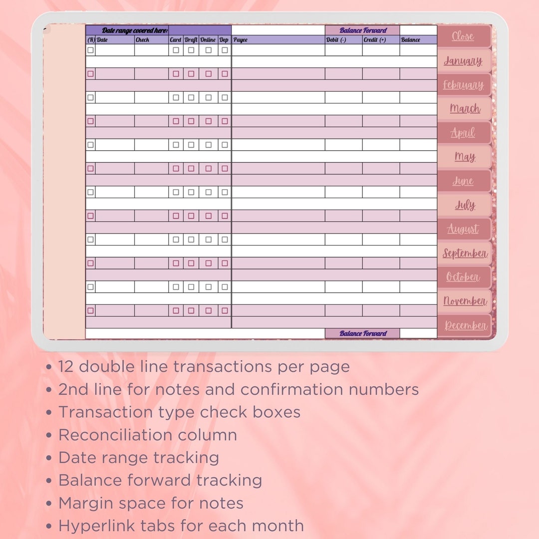 Digital Checkbook Register Goodnotes Planner Hyperlinked Etsy