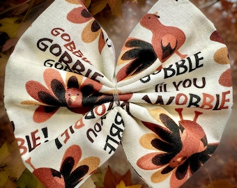 Gobble Till You Wobble Jumbo Bow Clip or Headband (Made to Order)