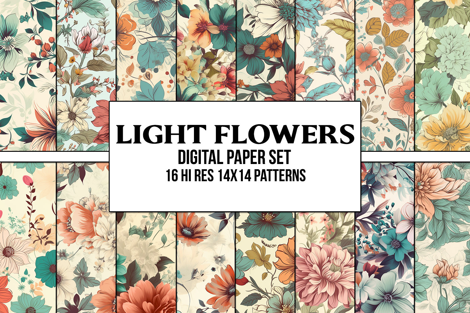 Light Flowers | Digital Paper Set | Seamless Textures | Patterns ...