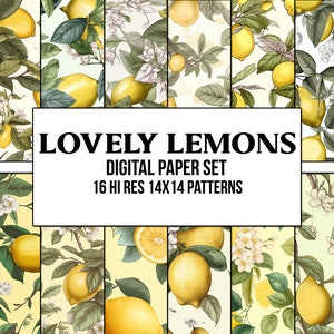 Lovely Lemons | Digital Paper Set | Seamless Textures | Patterns | Backgrounds | Printable | Commercial Use
