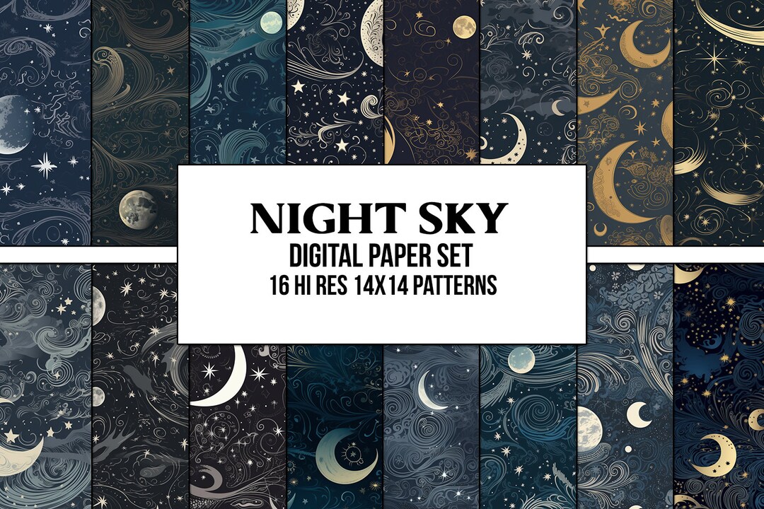 Night Sky | Digital Paper Set | Seamless Textures | Patterns | Backgrounds | Printable ...