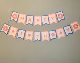 Donut partij verjaardag banner | Verjaardagsbanner | Verjaardagsfeestje Decoraties | Aangepast thema