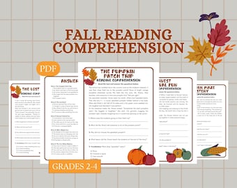 Fall Reading Comprehension Passages, 2nd 3rd 4th Grade ELA Worksheets, Back to School Reading Activity, Short Stories with Questions PDF