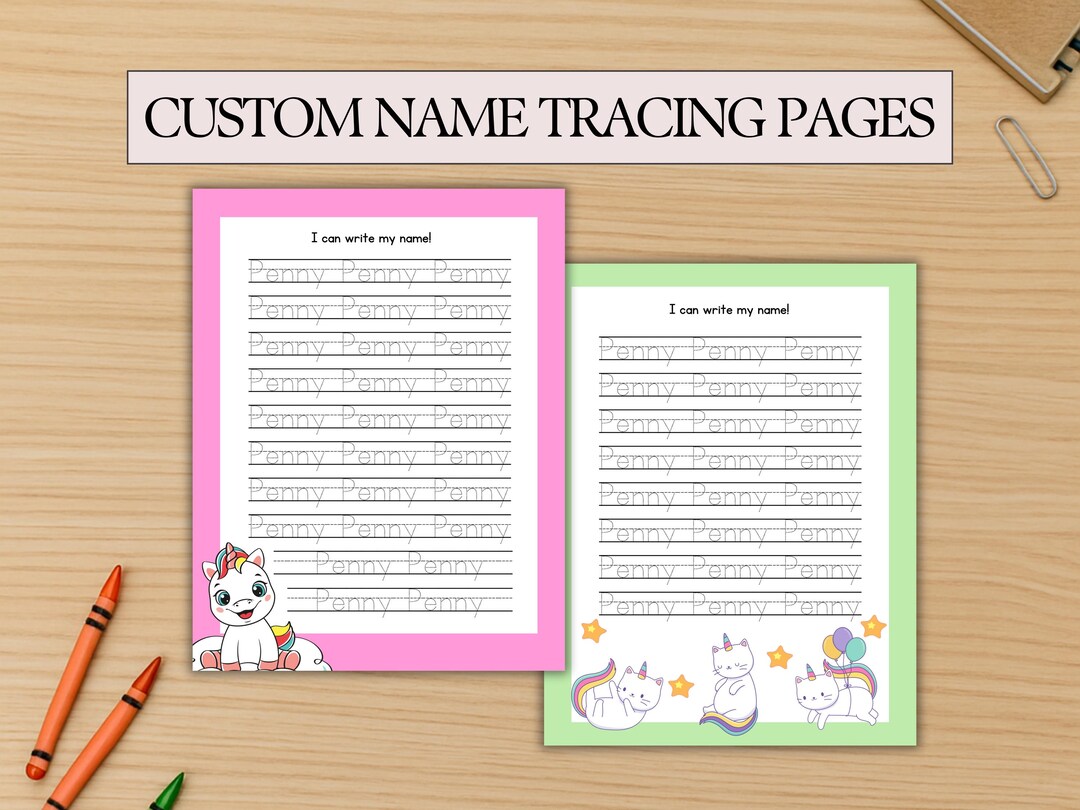 Personalized Name Tracing Worksheet: Unicorn and Cat (PDF Printable ...