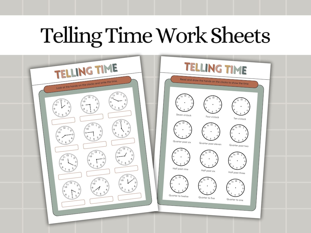 Telling Time Worksheets: Clock Practice for Kids (PDF) - Etsy
