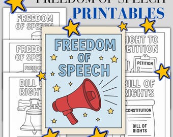 Freedom of Speech Coloring Pages: Bill of Rights Civics (8.5x11 PDF)