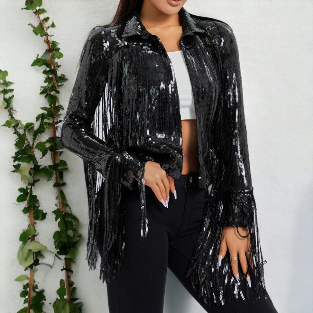 Sequin Jacket Glitter Jacket Tassel Sequin Jacket Silver - Etsy