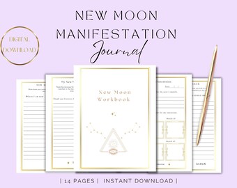 Diario de Manifestación de Luna Nueva / Ritual de Luna Nueva / Comienzos de Luna Nueva / Diario de Manifestación de Luna / Hoja de Trabajo de Luna Nueva / Planificador Lunar /