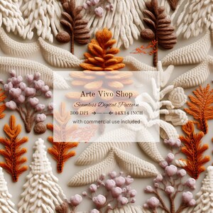 Embroidery seamless pattern, Pine, Fir, Spruce trees seamless file for fabric print, cottage core boho, wedding invitation