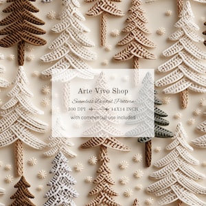 Embroidery seamless pattern, Christmas Spruce trees, embroidery realistic seamless pattern for fabric printing, cottage core boho invitation
