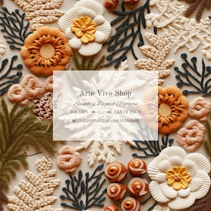 Embroidery Seamless Pattern, Floral Seamless File, Faux Cottage Core 3D Digital Paper, Fabric Print, Wedding Invitation, Handmade Crochet