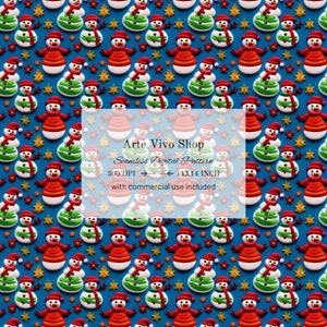 Cute snowman seamless pattern, seamless groovy retro Christmas faux embroidery, vintage colorful winter snowman digital paper,