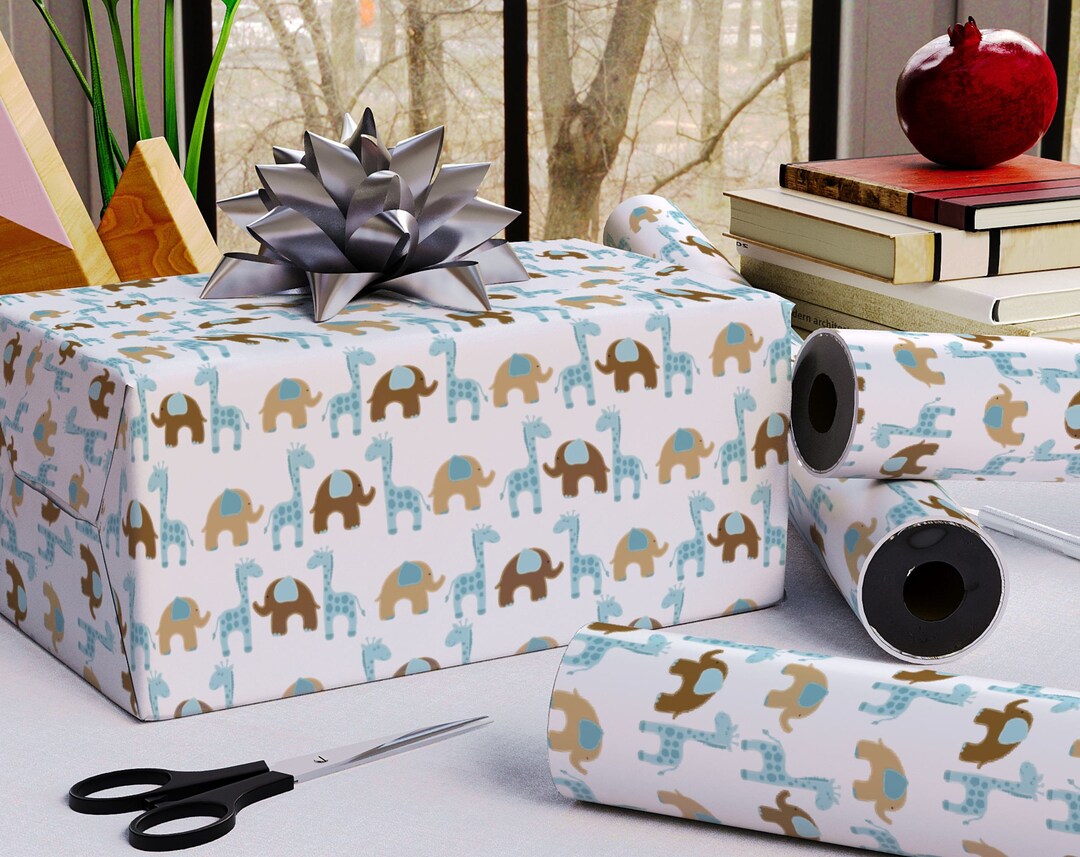 Zoo Animal Wrapping Paper, Baby Shower Wrapping Paper for Boy/girl