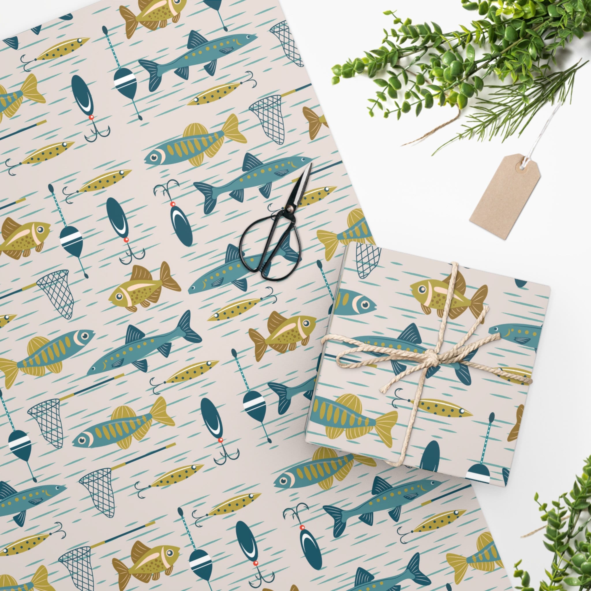 Fish Wrapping Paper Roll, Fishing Birthday Gift Wrap, Father's Day