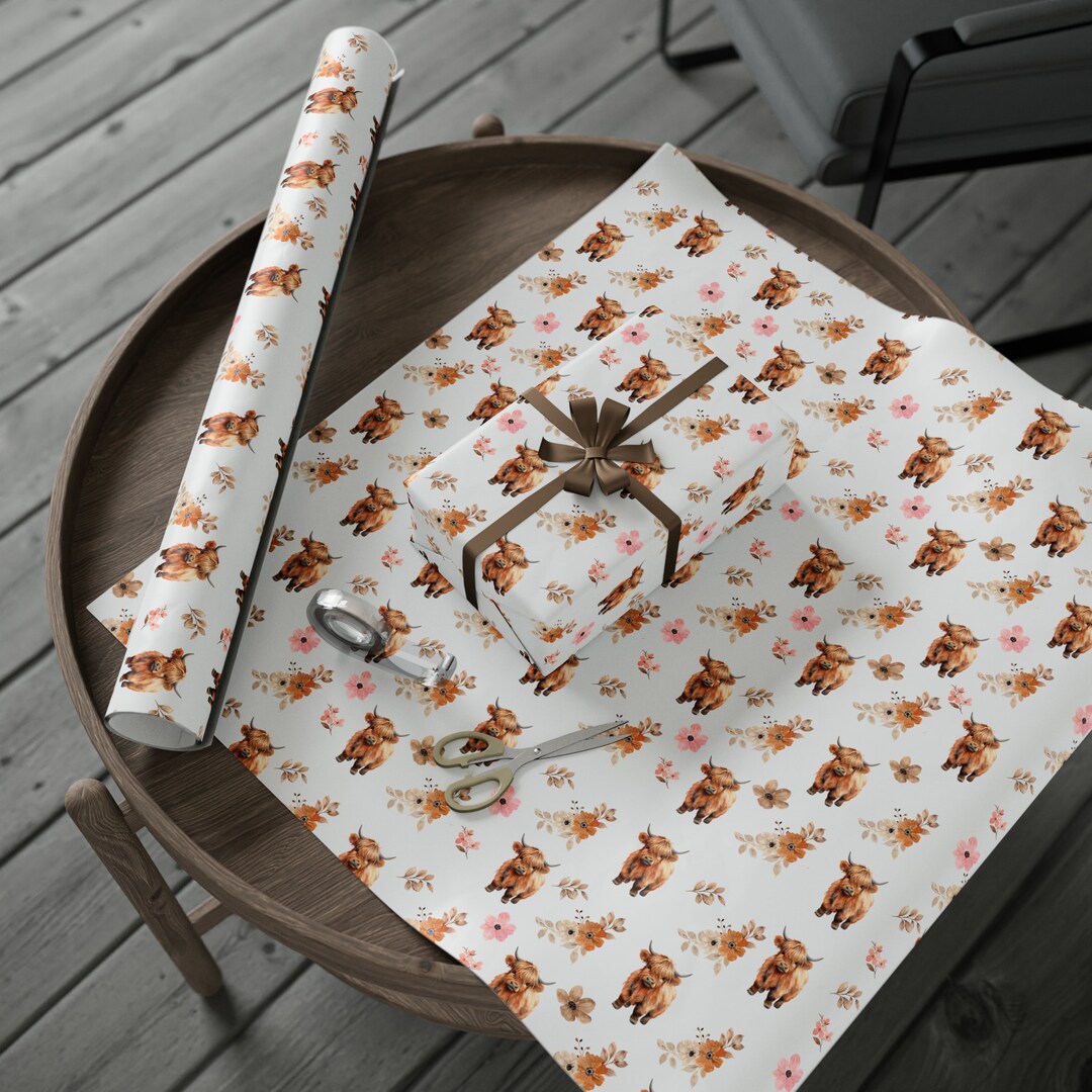 Highland Cow Wrapping Paper, Western Gift Wrap, Cowboy Gift , Animal