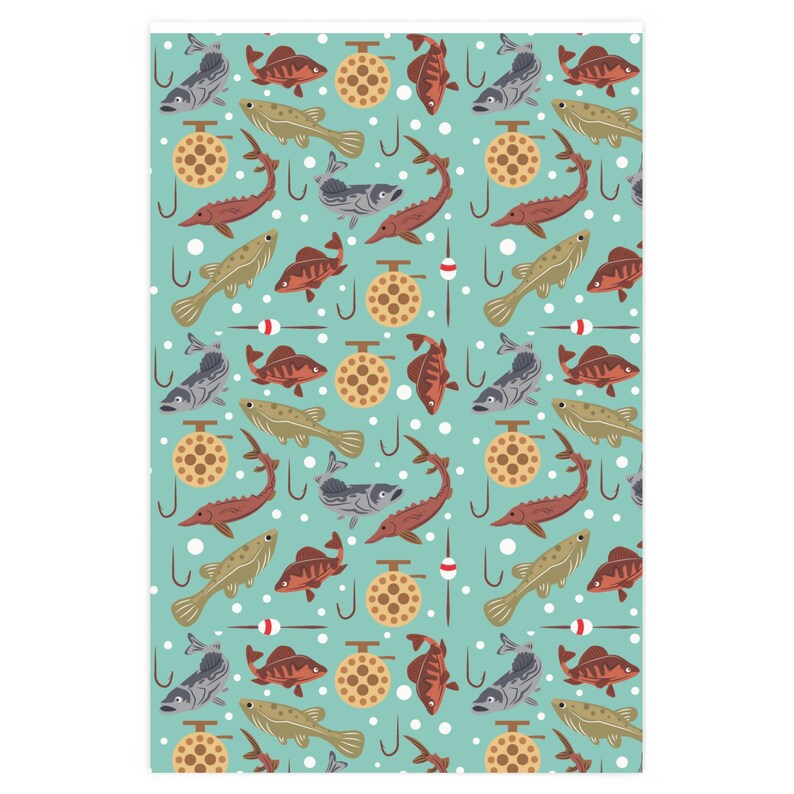 Fish Wrapping Paper Roll, Fishing Birthday Gift Wrap, Father's Day
