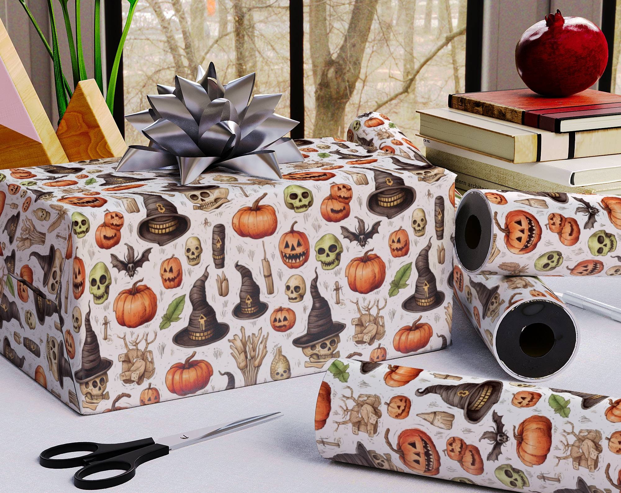 Spooky Gift Wrap Pack, Black, White and Red Halloween Wrapping