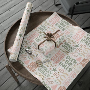 Christmas Wrapping Paper On Roll, Christmas Songs Wrapping Paper, Holiday Gift Wrap,  Pink Christmas Paper, Retro Christmas Gift Wrap
