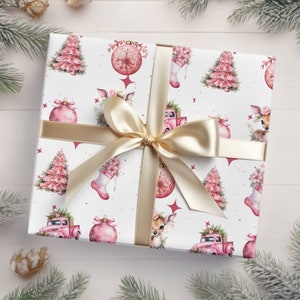 Gingerbread Wrapping Paper, Pink Christmas Gift Wrap, Holiday Gift Wrap,  Wrapping Paper on Roll, Aesthetic Wrapping Paper, Candy Cane Paper 
