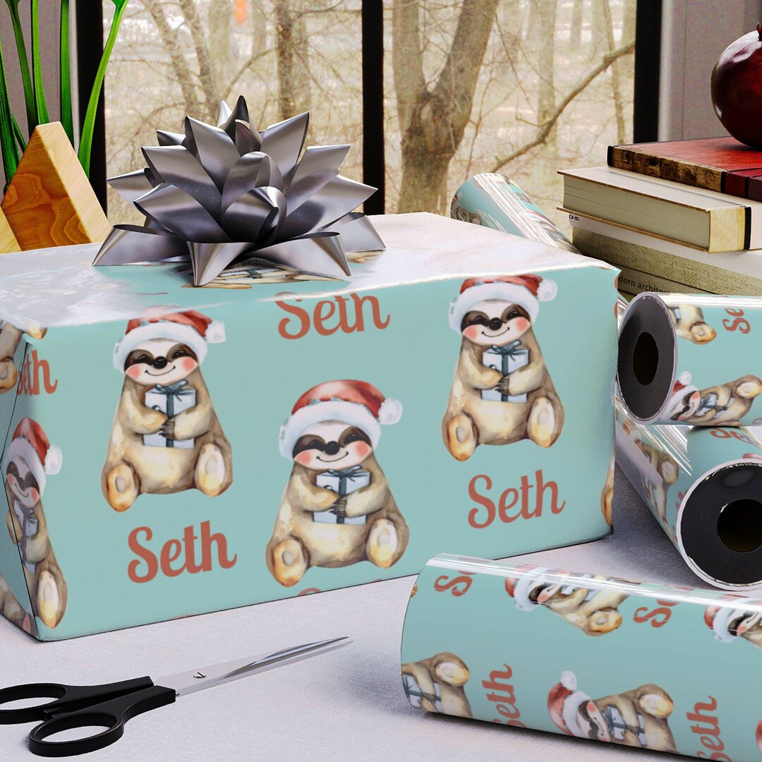 Sloth Personalized Christmas Wrapping Paper on Roll, Boys Christmas