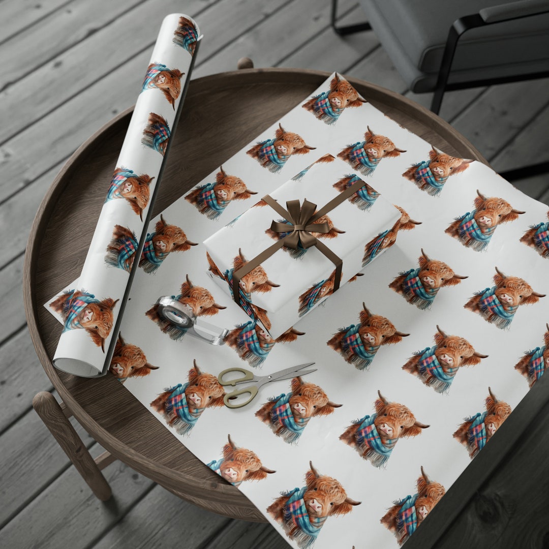 Highland Cow Wrapping Paper on Roll, Scottish Cow Gift Wrap, Animal
