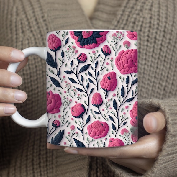 Pink Wildflower Coffee Mug, Boho Botanical Nature Tea Mug,, Mother's Day Gift, Vintage Flower Garden Lover For Wife, Pastel Floral