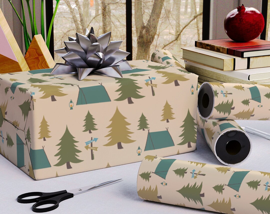 Camping Wrapping Paper, Birthday Party Gift Wrap, Camp Trip Wrapping
