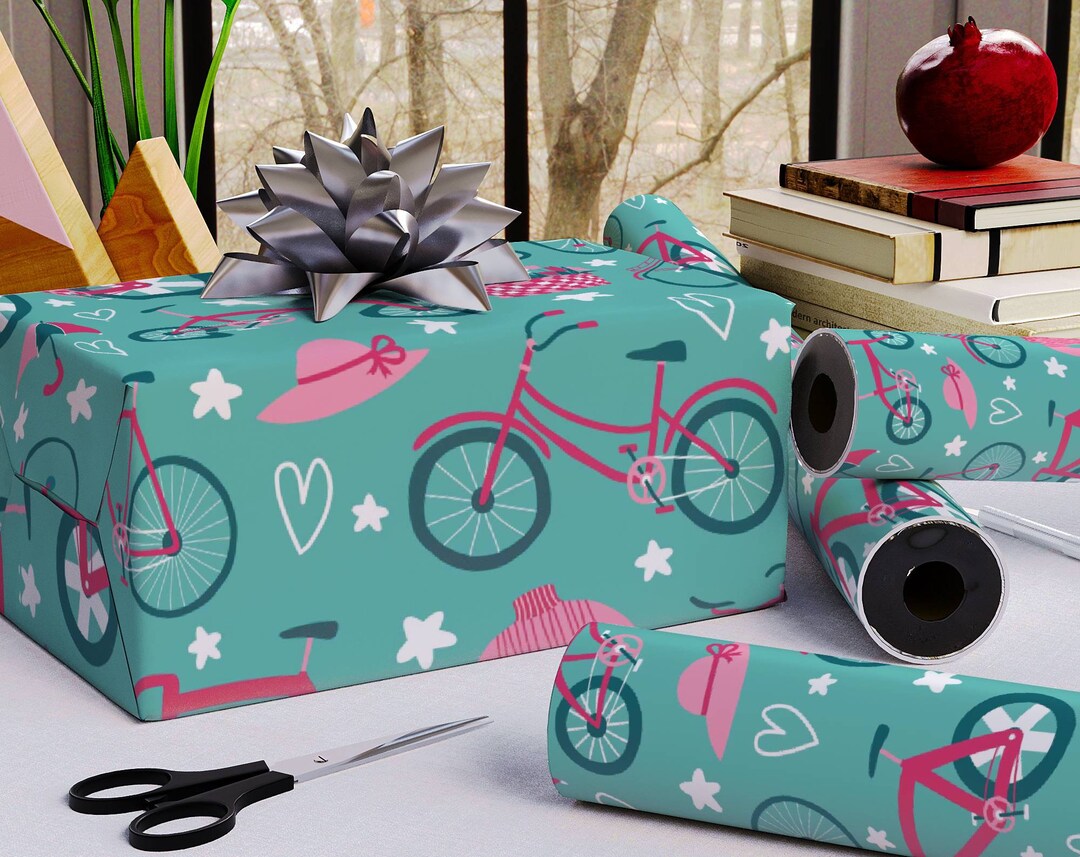 Bicycle Wrapping Paper, Birthday Gift Wrap for Women, Cyclist Wrapping