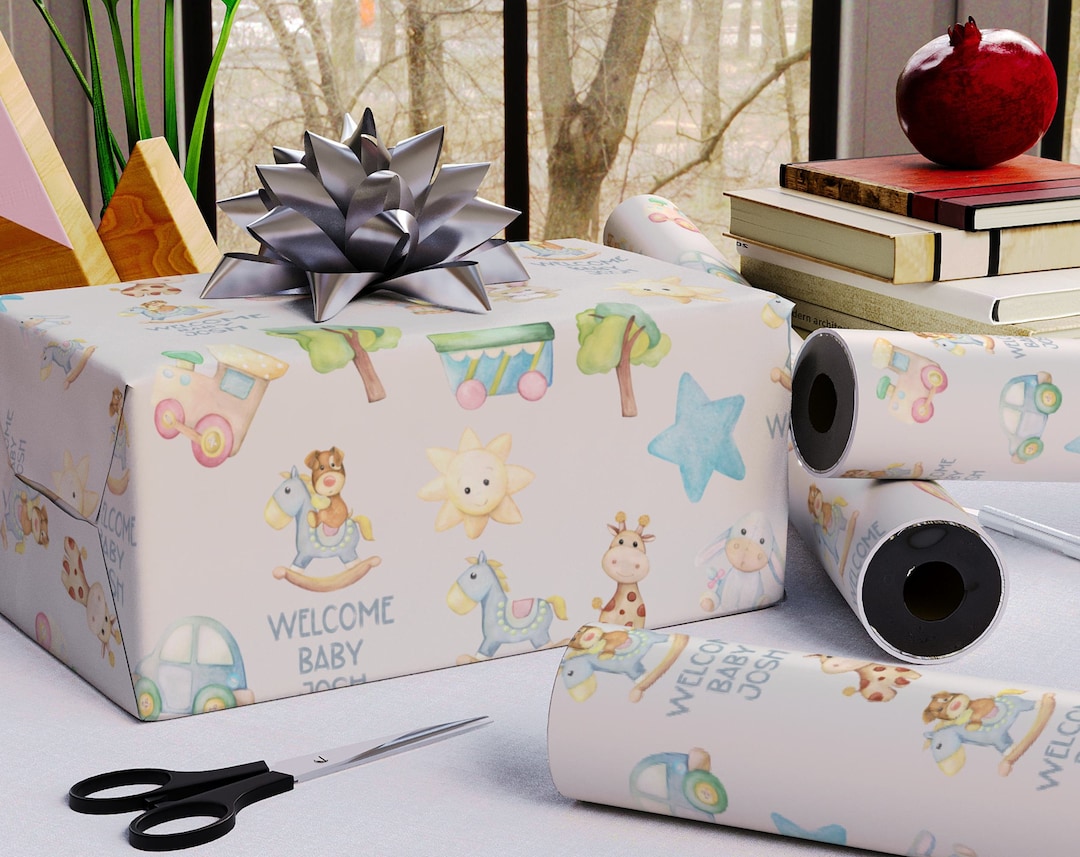 Personalized Baby Boy Shower Wrapping Paper, Newborn Gift Wrap