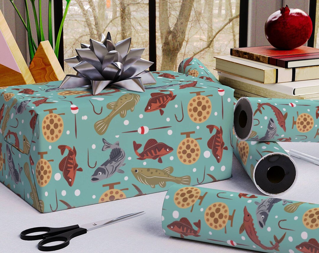 Fish Wrapping Paper Roll, Fishing Birthday Gift Wrap, Father's Day