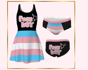 Vestido Femboy Sissy para entrenamiento Sissy con bragas Sissy a juego, ropa Femboy para kit de entrenamiento Sissy Vestido de bandera trans