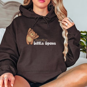 ABDL &quot;Currently In Little Space&quot; Unisex Hoodie Sweater | DDLG Cute Teddybear Hooded Sweatshirt | Little Space Heavy Blend Hoodie ABDL Gift