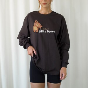 DDLG Currently in Little Space Long Sleeve Cotton T-Shirt Cute Teddybear ABDL Little Space Long Sleeve Tee Shirt Discreet DDLG Shirt Dark Chocolate