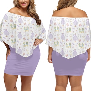 ABDL Plus Size Frauen Schulterfreies Kleid | DDlg Adorable Princess Print Lilac Trägerloses Kleid (NO TEXT) | DDlg Plus Size Kleidung