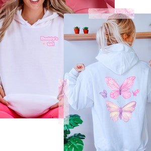 DDLG &quot;Daddy&#39;s Girl&quot; Unisex Hoodie Sweater | DDLG Cute Pink Butterflies Hooded Sweatshirt | Little Space Gift | Heavy Blend Hoodie Pullover