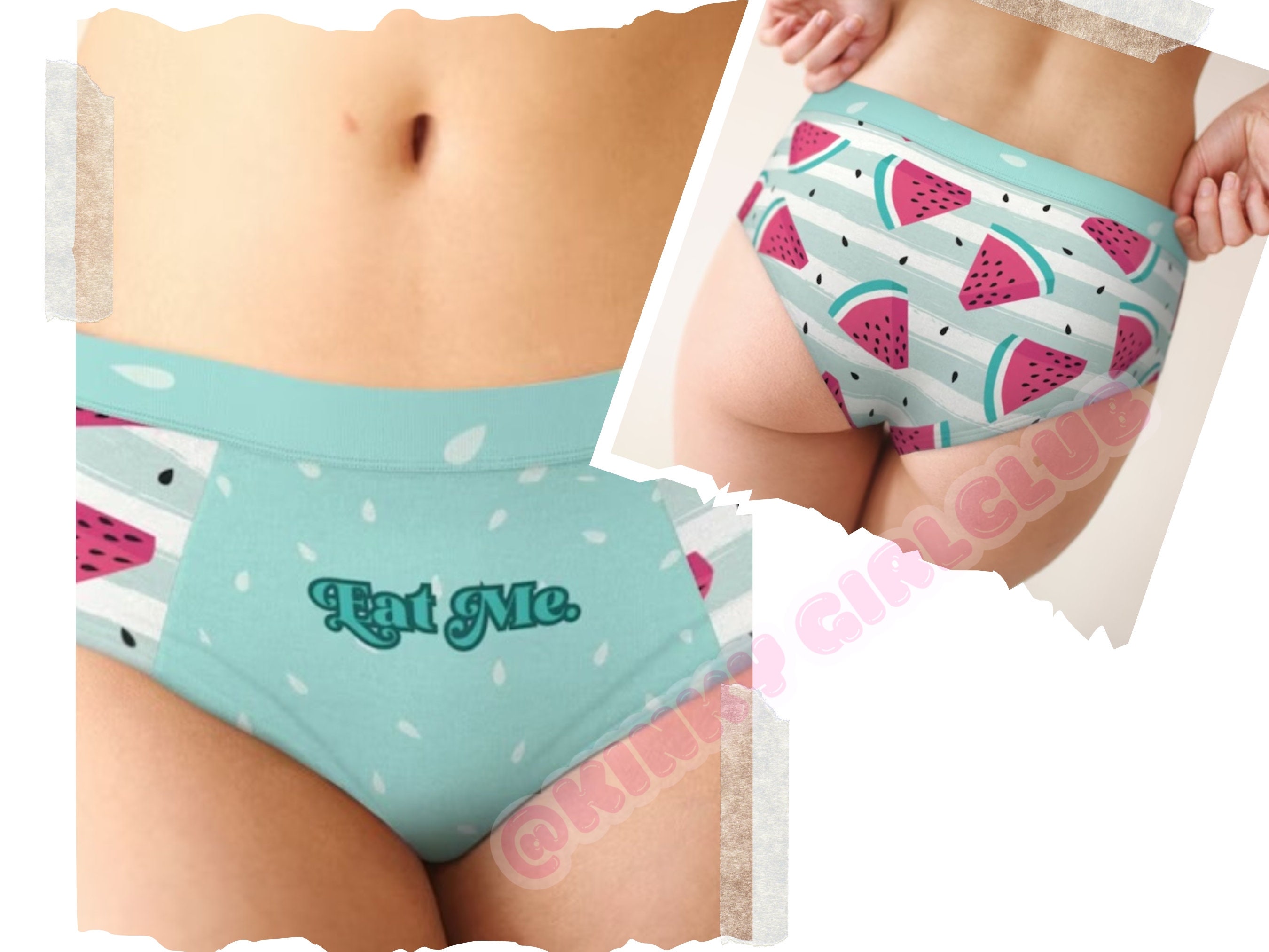 Kinky Kawaii "Eat Me"  Watermelon Cheeky Briefs | DDLG Little Space Undies | Naughty Matching His and Hers Underwear | Kawaii Panties Gift