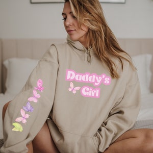 DDLG &quot;Daddy&#39;s Girl&quot; Unisex Hoodie Sweater | DDLG Cute Pink Butterflies Hooded Sweatshirt | Little Space Gift | Heavy Blend Hoodie Pullover