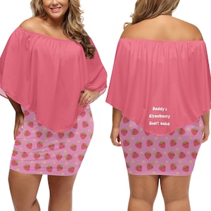 ABDL Plus Size &quot;Daddy&#39;s Strawberry Shortcake&quot; Frauen Schulterfreies Kleid | Plus Size DDLG Süßes Kawaii Trägerloses Kleid | DDlg Plus Size
